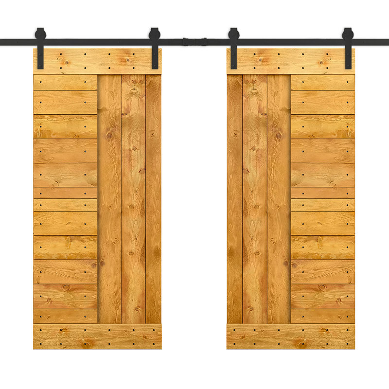 Porte de grange à panneaux et en bois avec quincaillerie d'installation, 60 po x 84 po, Érable colonial