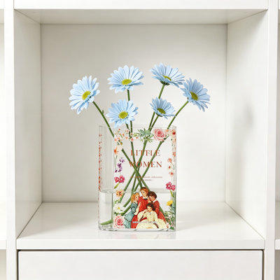 Glass Book Vase For Flowers, Clear Book Shaped Vase, 5.8 X 2.2 X 7.8 Inch Book Flower Vase For Long Stem Bouquets, Modern Tabletop Decor For Living Room, Bedroom, Office, Bookshelf