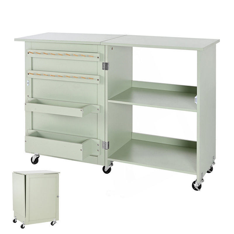Table de couture pliable avec bacs de rangement et roulettes