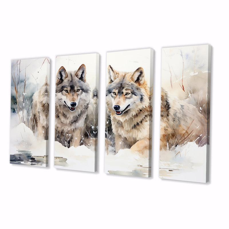 «Forest Wolves In Winter Landscape - Wolf», 4 pièces, H 28 po x l 48 po