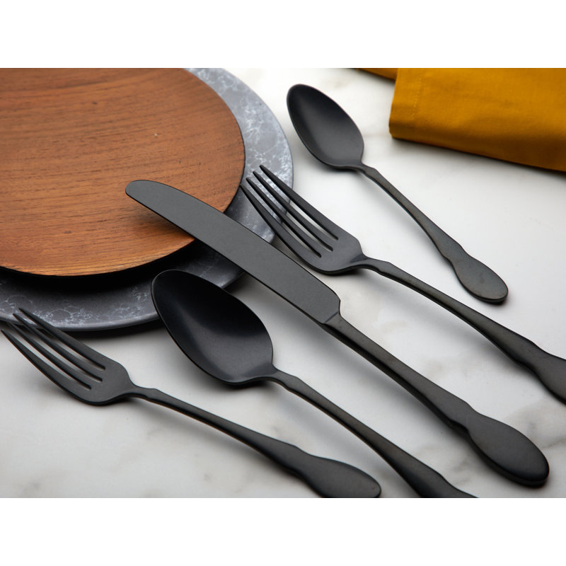 Gold And Black 20 Piece Flatware Set, Service for 4, Ebony Black