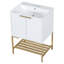 Meuble-lavabo 24 po avec lavabo, meuble-lavabo avec 2 portes et structure en métal doré, tablette de rangement ouverte