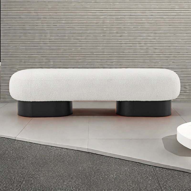 Banc rembourré en mélange de polyester Dannion, H 15,74 po x l 70,86 po x P 19,68 po, Blanc