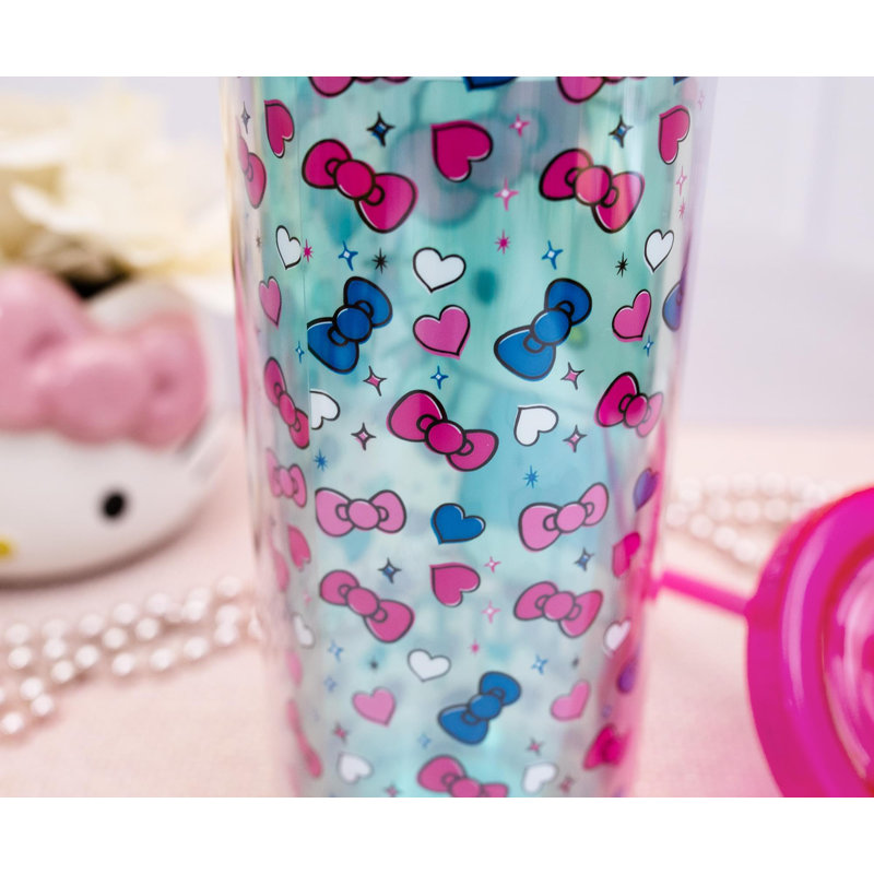 Tasse de carnaval avec couvercle et paille Hello Kitty Bows and Hearts | Peut contenir 20 onces