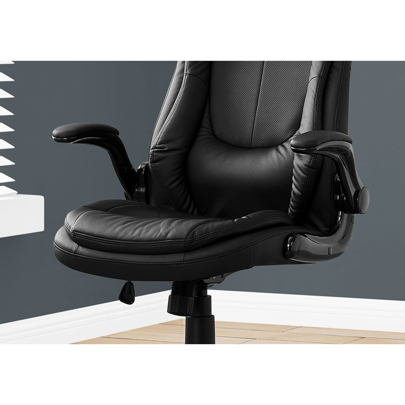Chaise de bureau d'ordinateur contemporaine, hauteur réglable, pivotante, aspect cuir noir avec chaise pivotante en hauteur