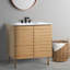 Aubier l 36 po x P 18 po x H 33 po. Meuble-lavabo de salle de bain à lattes linéaires à 2 tablettes d'épaisseur seulement (lavabo non inclus), chêne-93805369