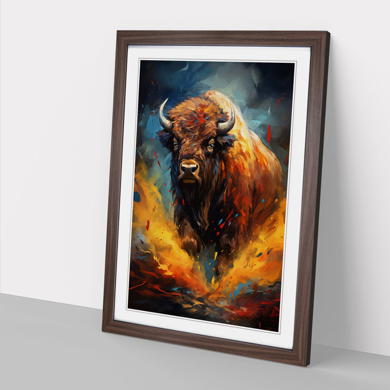 Bison Gestural Art - Framed Print, Walnut Framed, 46cm H x 34cm W x 2cm D