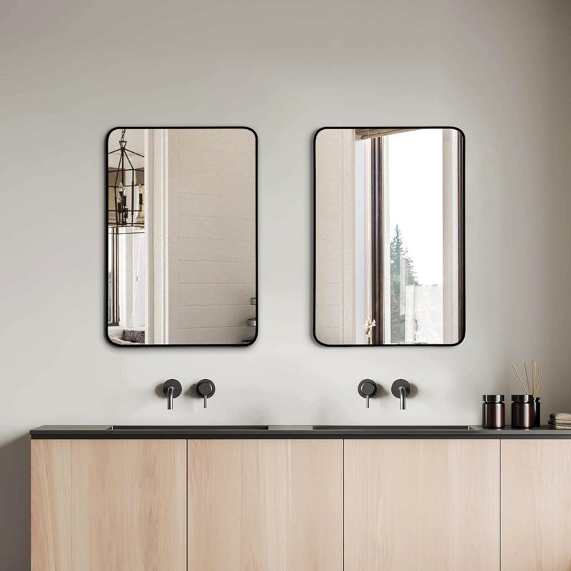 Miroir de salle de bain rectangulaire en métal pour mur, durable et facile à installer, 32 po x 24 po, Noir