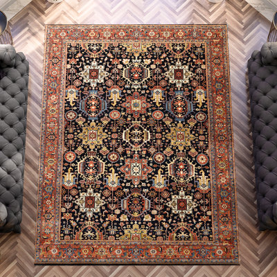 Tapis bleu et rouge noué à la main de haute qualité