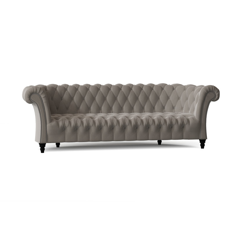 Canapé Chesterfield à accoudoirs roulés, 84 pouces, Velours Bella Dove Performance, Noir