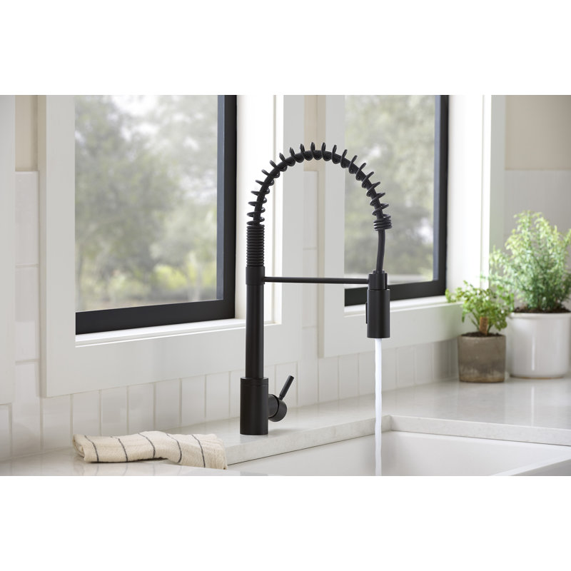 The Foodie Single Handle Pre-Rinse Spring Pull Down Sprayer Kitchen Faucet, Satin Black