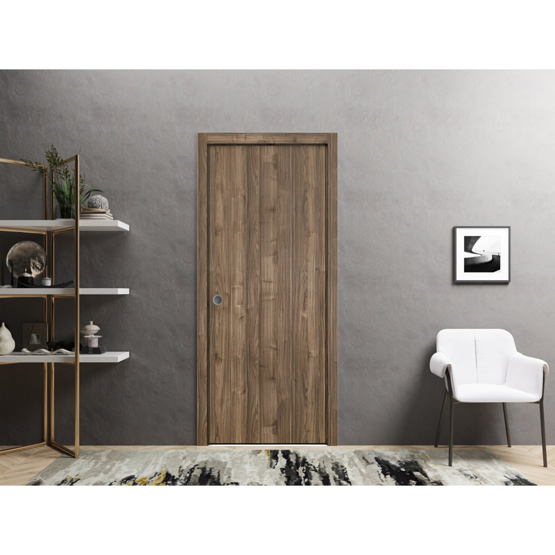 Rustic Walnut Solid Wood Sliding Pocket Door 18 x 80 Inches