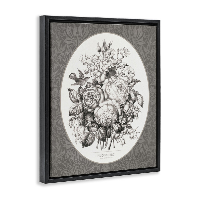 "Antique Flower Bundle" sur toile damassée, art mural encadré, lettré et doublé, H 21 po x l 17 po