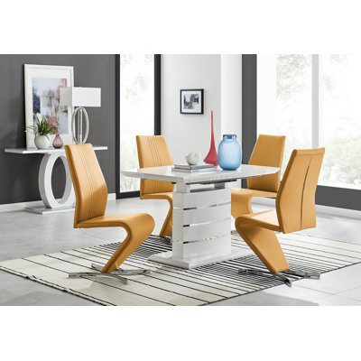 Eubanks 120Cm High Gloss Extending Dining Table And 4 Black Chairs