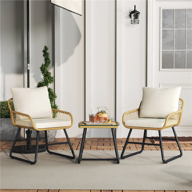 3-Piece Patio Bistro Set, Cream