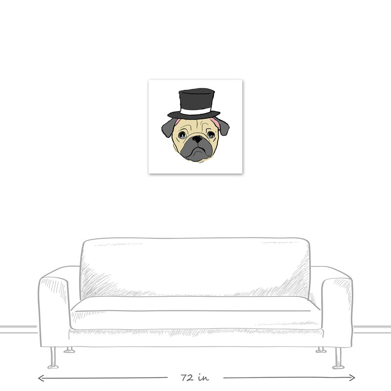 «Pug with Top Hat», impression sur toile, H 24 po x l 24 po