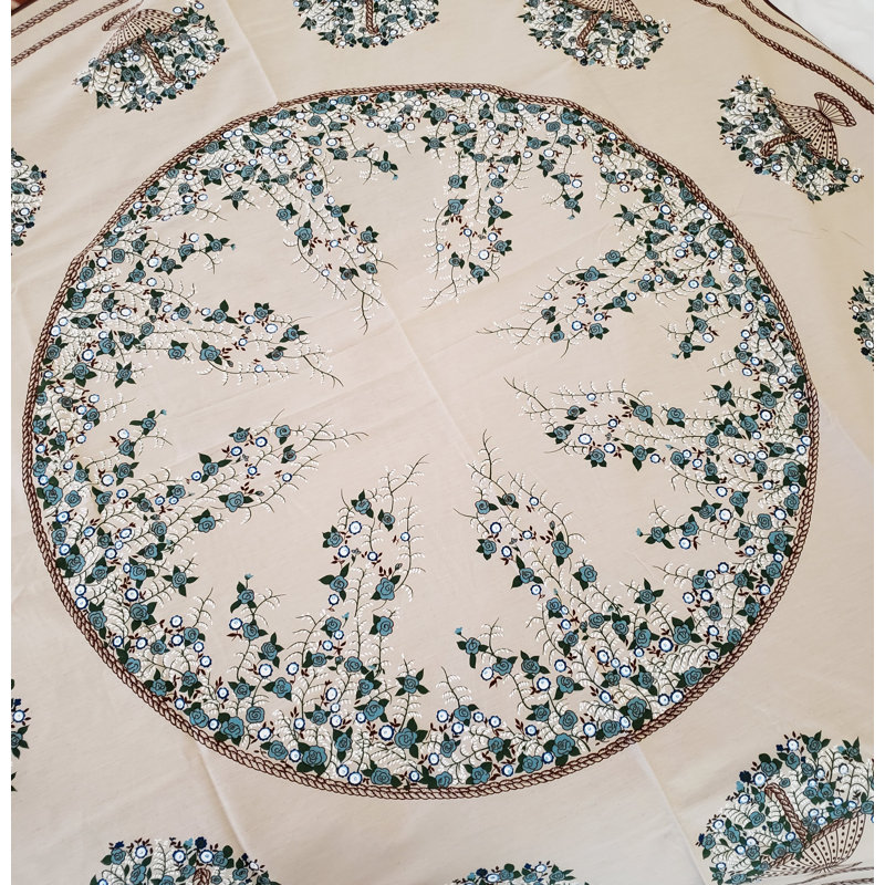 61 "nappe brune ronde avec motif floral rétro imprimé lavable et linge de table