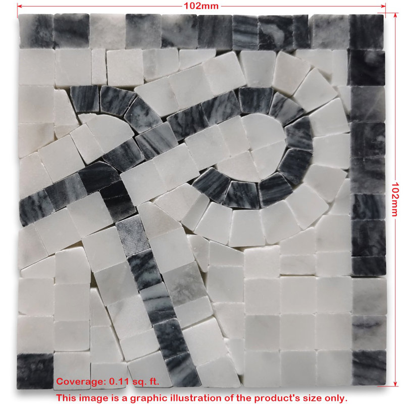 4 in. x 4 in. Marble Tile, White/Gray