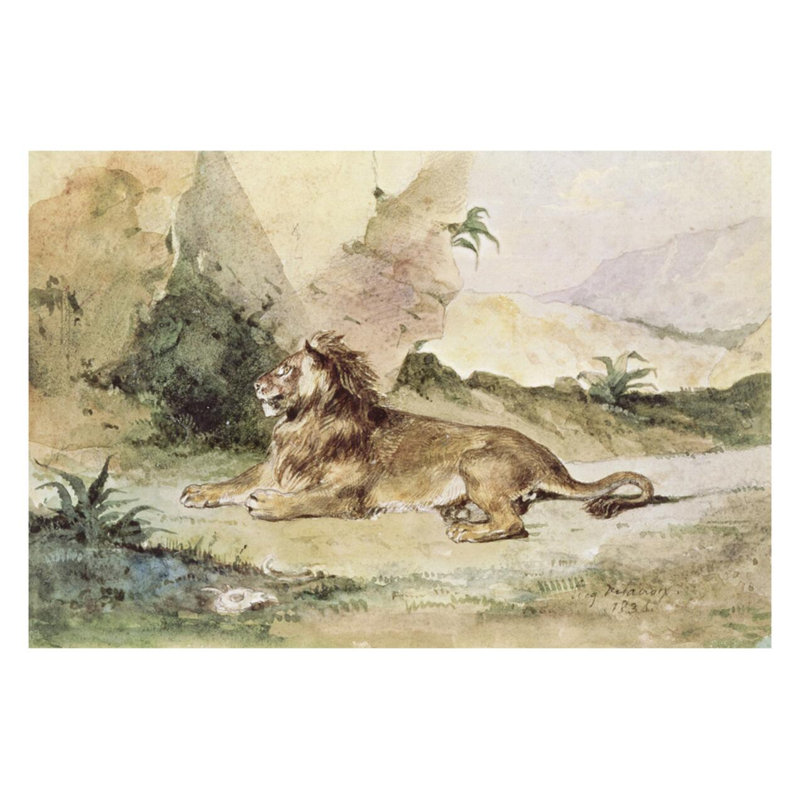 «A Lion in the Desert» par Eugène Delacroix - Estampe numérique, H 22 po x l 28 po