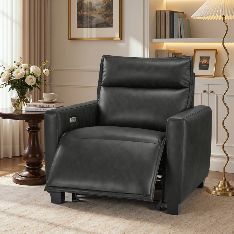 27.2'' Oversized Wall Hugger Power Reclining Chair, Zero Gravity Power Recliner with Wood Legs, Faux Leather, Dark Grey