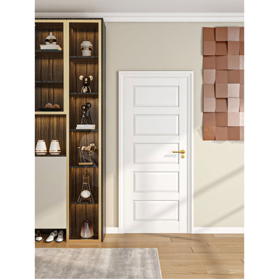Porte intérieure à 5 panneaux 32 po x 80 po, porte française à panneaux apprêtés blancs pour garde-robe, garde-manger, chambre, salon, bureau, escamotable, style grange - sans cadre de quincaillerie