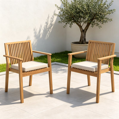 Ensemble de 2 chaises de patio en bois d'acacia robuste, siège imperméable confortable, capacité de 400 lb, structure de couleur brune