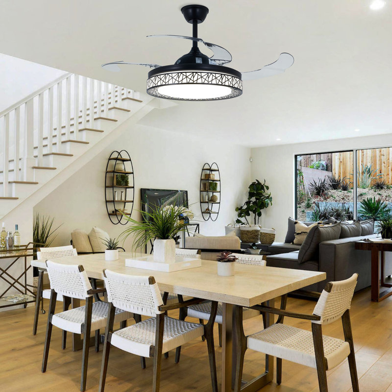 42" Modern Nest-Style  Ceiling Fan With 3 Colors Led Light, 3 Speeds, Timer, Mute Motor