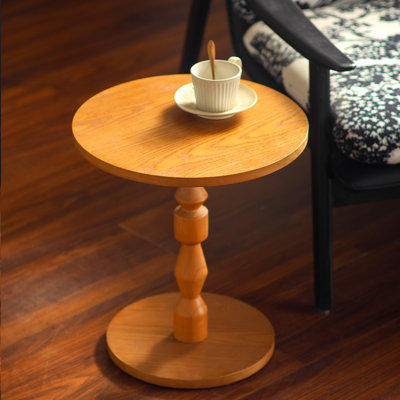 Table d'appoint ronde - Plateau en panneau de fibres à densité moyenne, pieds en bois massif - Chêne clair