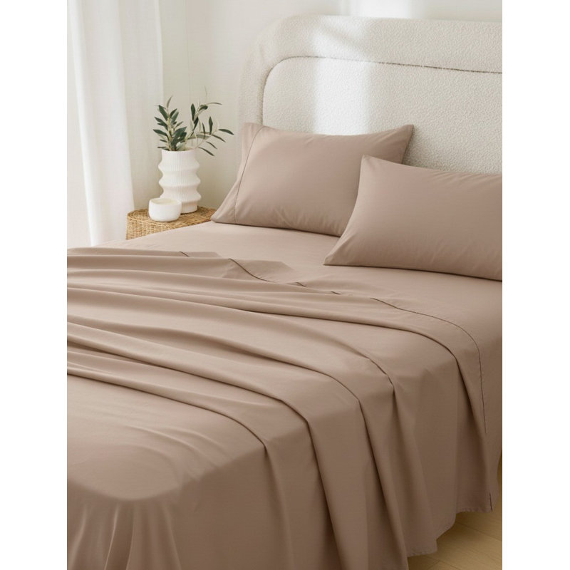 Rug Branch California Cotton Club 4 PC King Sheet Set – 600 Thread Count, 100% Long-Staple Cotton, Fits Thick Mattresses, Soft Sateen Weave, Breathable, Durable, Machine Washable – Light Brown