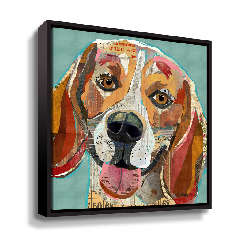 Beagle - peinture sur toile, Cadre flottant, L 10 po x H 10 po