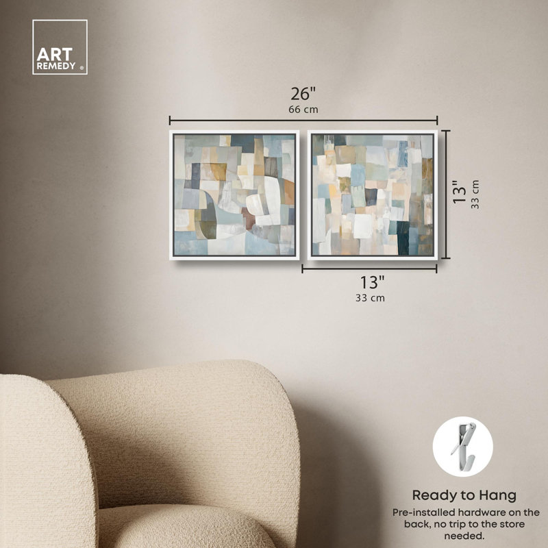 Tonal Mosaic Canvas Print Gold Boho Wall Art Set by Art Remedy, Black Frame, 12 x 12, 13" H x 13" W, Cadre blanc