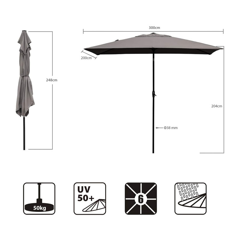 Celaya 300cm X 200cm Rectangular Balcony Parasol, Cappuccino