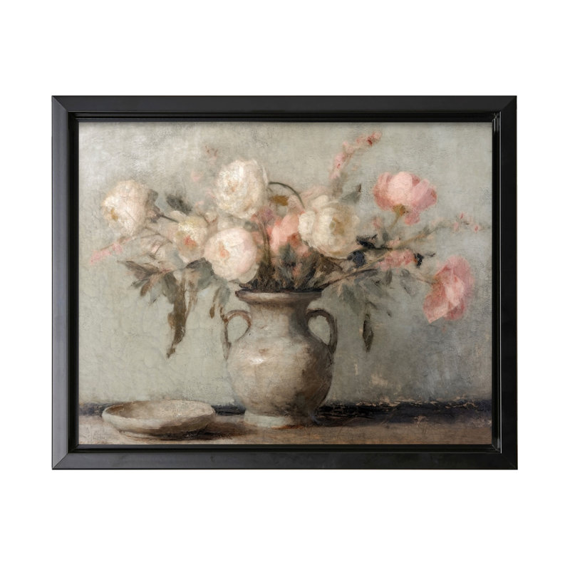 Nature morte fleurs roses et blanches, Black Framed, Canvas, 16"H x 20"W