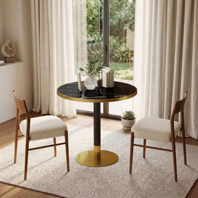 31.5" Round Dining Table, with Marble Texture Sintered Stone Tabletop and Stainless Steel Bracket Base, Easy to Clean and Assemble, For Kitchen, Apartments & Cafes