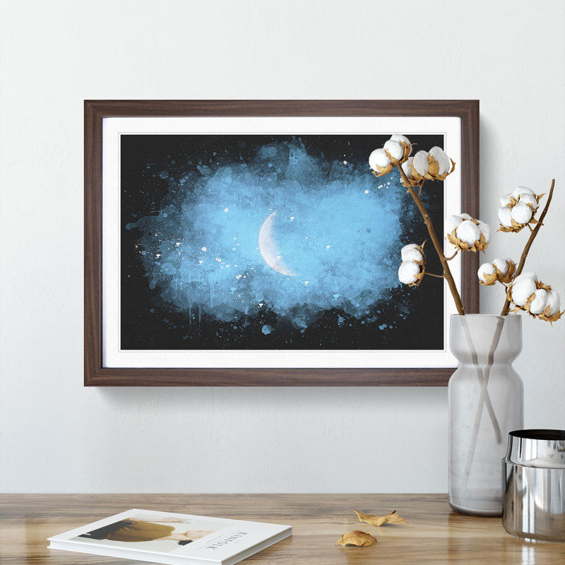 Moon in Morning Light - Picture Frame Graphic Art Print, 33cm H x 45cm W x 2cm D, Walnut Framed