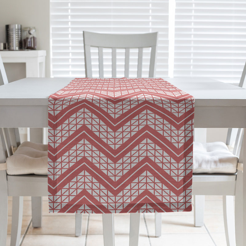 Stephenie Classic Hand Drawn Chevron Table Runner, 16" x 90", Light Red