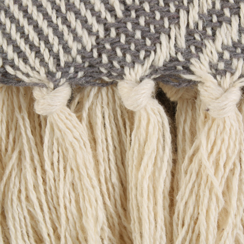 Gray Cotton Basketweave Throw Blanket with Fringe, 50x60