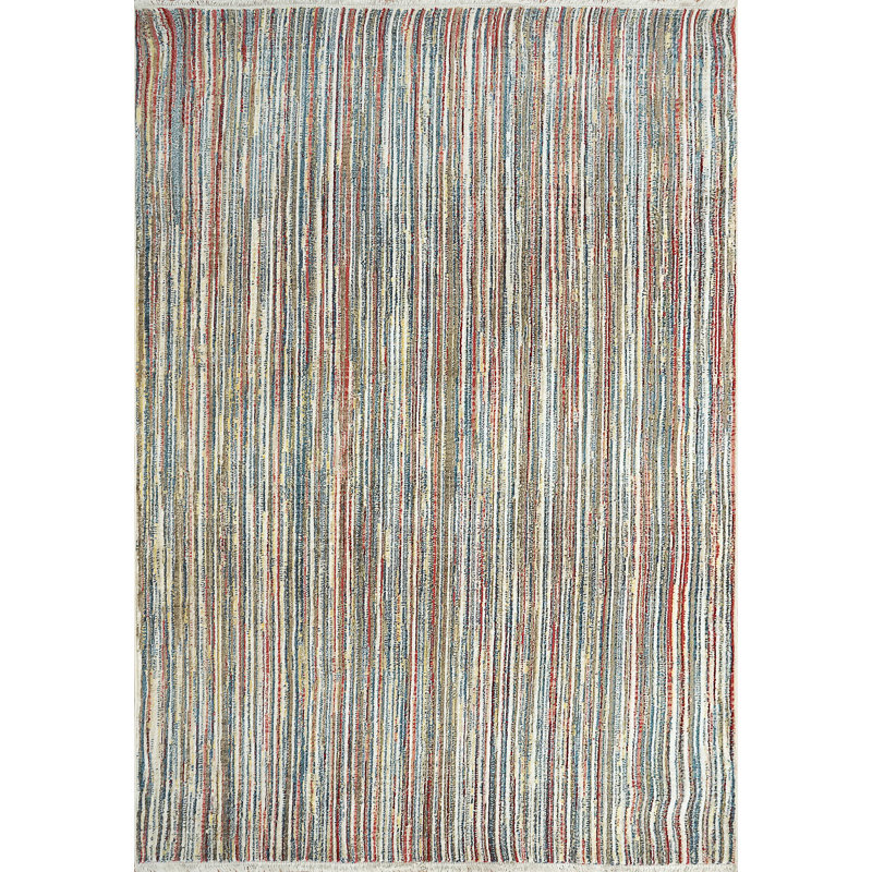 Tapis rayé vert / bleu Jayceion, Rectangle 5 pi 3 po x 7 pi 3 po