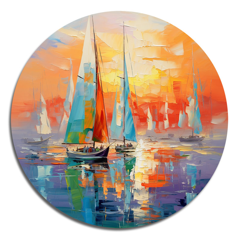 Voilier abstrait Coastal Symphony II - transport rond, art en métal, H 16 po x l 16 po