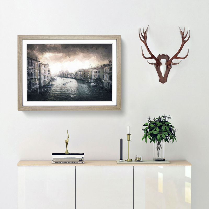 The Grand Canal in Venice Italy in Abstract - Picture Frame Graphic Art Print, 62cm H x 87cm W x 2cm D, Oak Framed