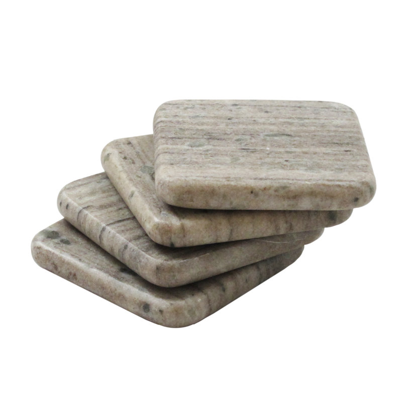 Marble Square 4 Piece Coaster Set, Beige