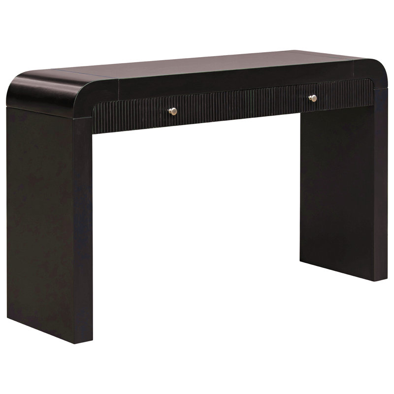 Console Table With Fluted Drawer Front, Entryway Table With Curved Corners & Thick Legs, Sturdy Sofa Table, Black