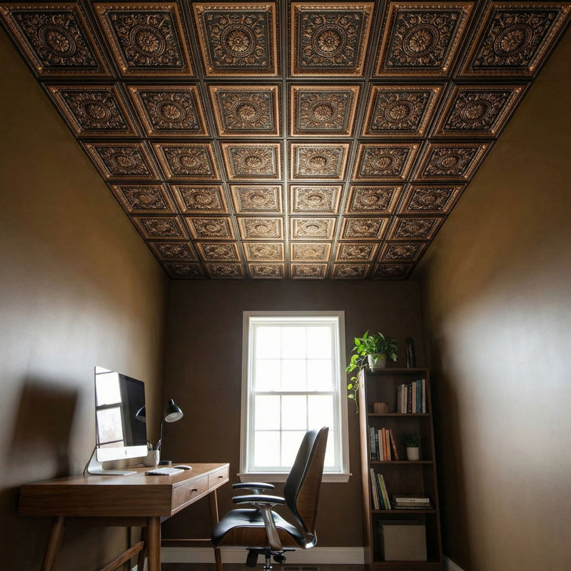 Tuile de plafond en PVC La Scala, Cuivre antique, L 24 po x L 48 po