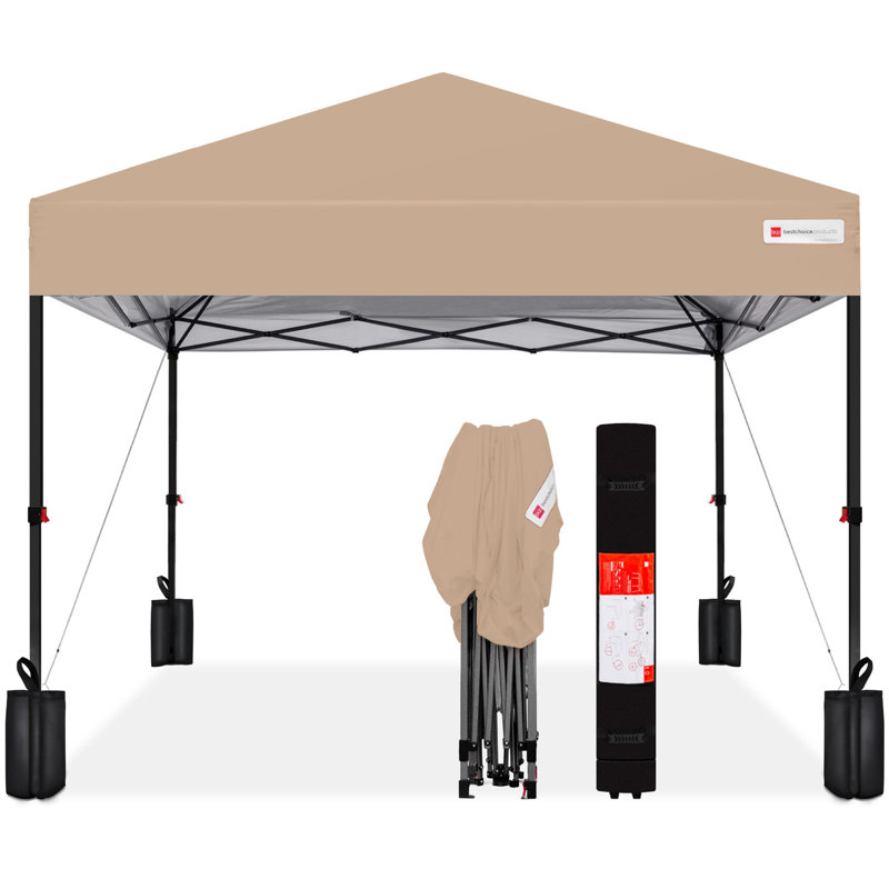 Best Choice Products Easy Setup Pop Up Canopy W/ 1-Button Setup, Wheeled Case, 4 Weight Bags, 8ft x 8ft, Tan
