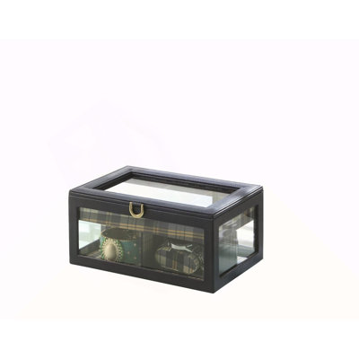 9.8" Long Tempered Glass and Leather Jewelry Case / Watch Display, Blue