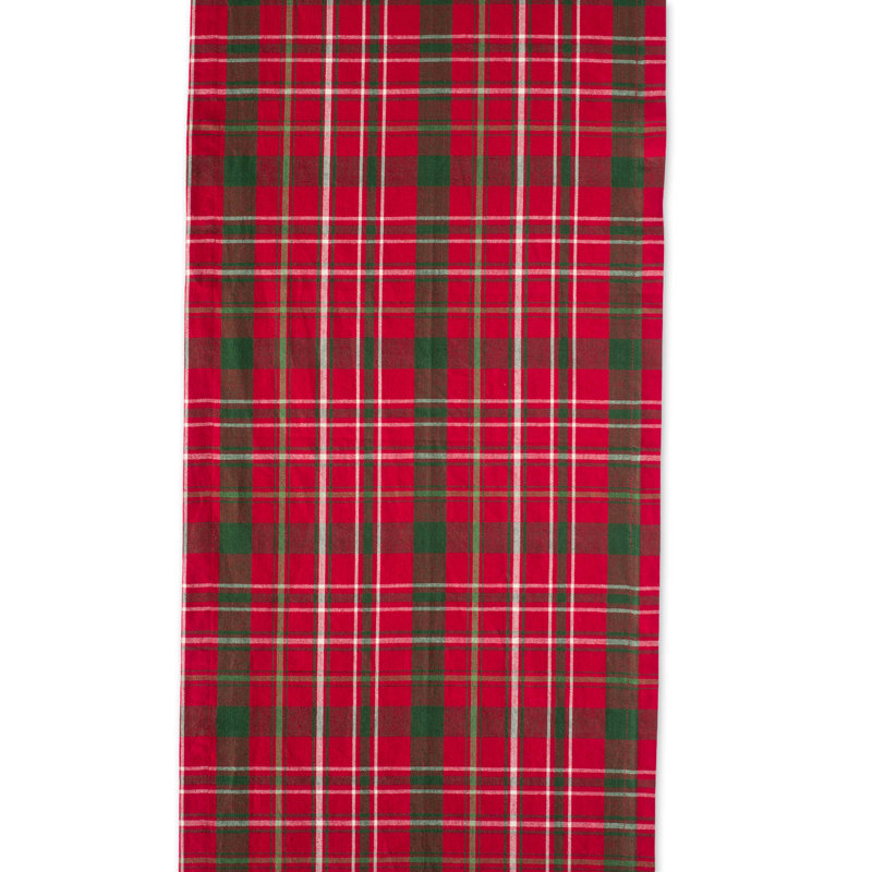 Sadie Tartan Holly Table Runner, Red/Green, 108" L x 14" W