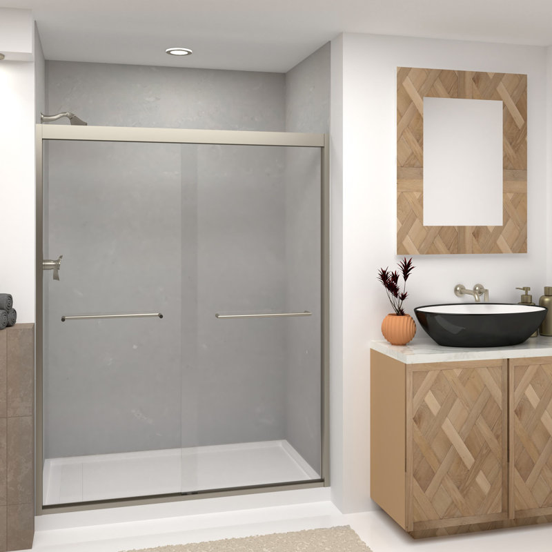 Porte de douche sans cadre Transoli Frederick en verre trempé transparent l 60 po x H 76 po., Nickel