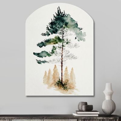 ëLonely Green Watercolor Tree Ië, art mural asymétrique ëLandscape Forest Shapeë