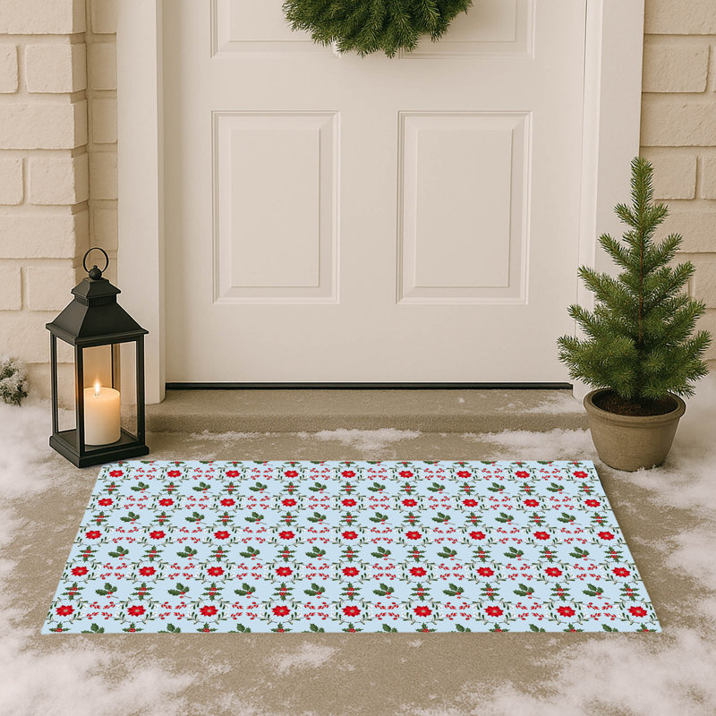 Paillasson Botanical Poinsettia, Bleu, L 34 po x L 21 po