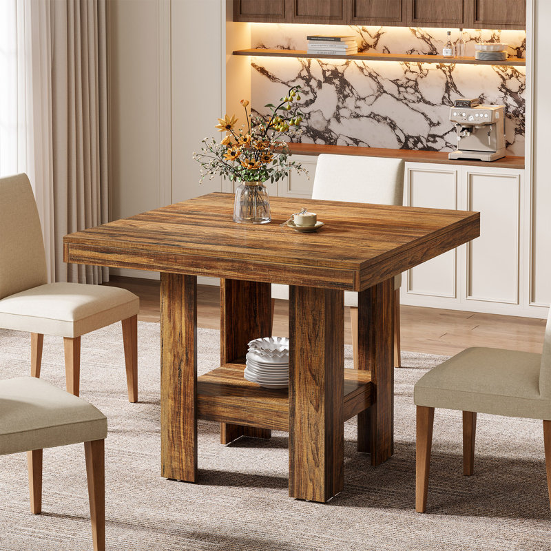 31.5" Wide Square Dining Table, Dark Brown Wood